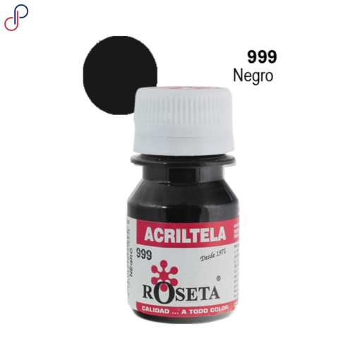 Frasco de pintura acrílica "Acriltela" de la marca Roseta, de color Negro y capacidad de 30cc.