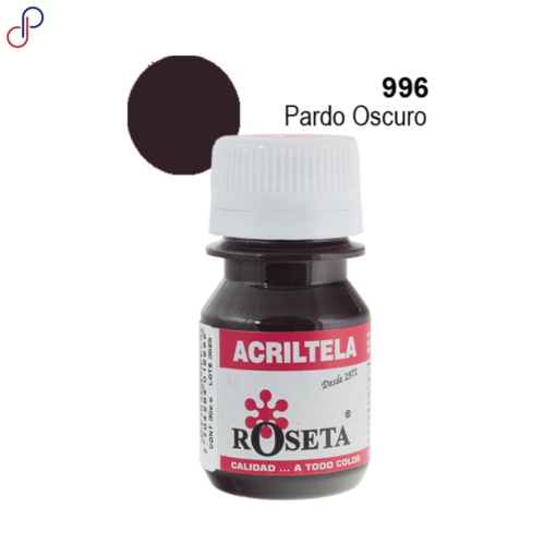 Frasco de pintura acrílica "Acriltela" de la marca Roseta, de color Pardo Oscuro y capacidad de 30cc.