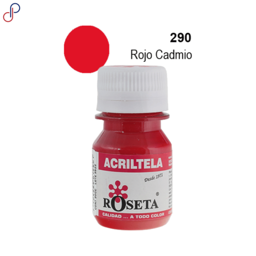 Frasco de pintura acrílica "Acriltela" de la marca Roseta, de color Rojo Cadmio y capacidad de 30cc.