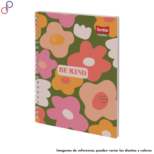 Cuaderno Master argollado con motivo femenino de flores y en medio la frase "be kind"
