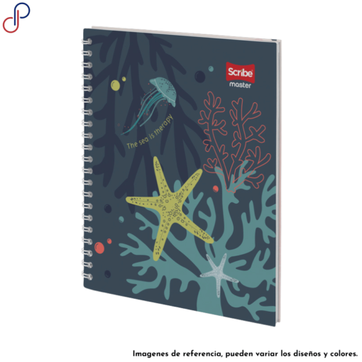 Cuaderno Master argollado con motivo femenino de una medusa y una estrella de mar.