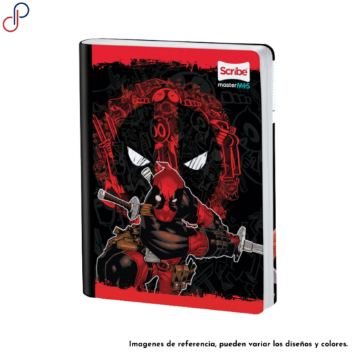 Cuaderno Master donde se muestra a Deadpool y a su espalda el logo del mismo antihéroe.