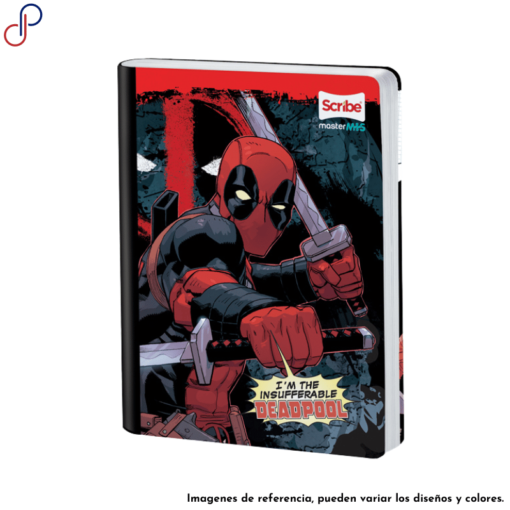 Cuaderno Master donde se muestra a Deadpool agarrando sus espadas.