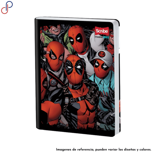 Cuaderno Master donde se muestra una especie de foto de muchos Deadpool agrupados.