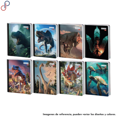 Ocho cuadernos cosidos Master con portadas coloridas e ilustraciones de dinosaurios de la marca de Scribe "Dinos"