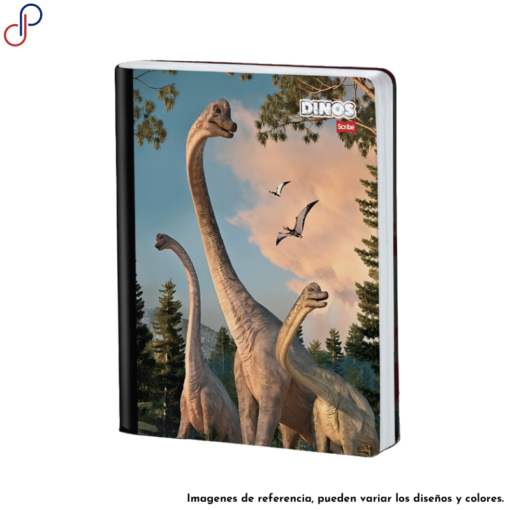 Cuaderno Master donde se muestra tres dinosaurios de cuello alargado.