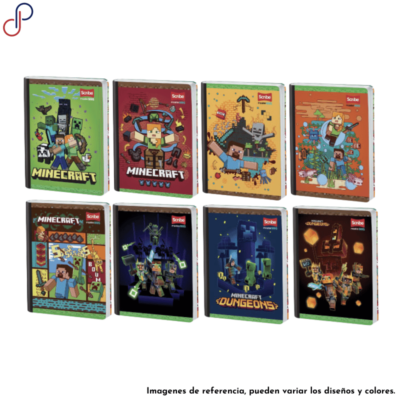 Ocho cuadernos cosidos Master con portadas coloridas e ilustraciones vibrantes de los personajes del videojuego "Minecraft"