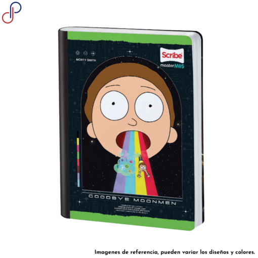 Cuaderno Master donde se muestra a Morty expulsando un arcoíris de su boca.