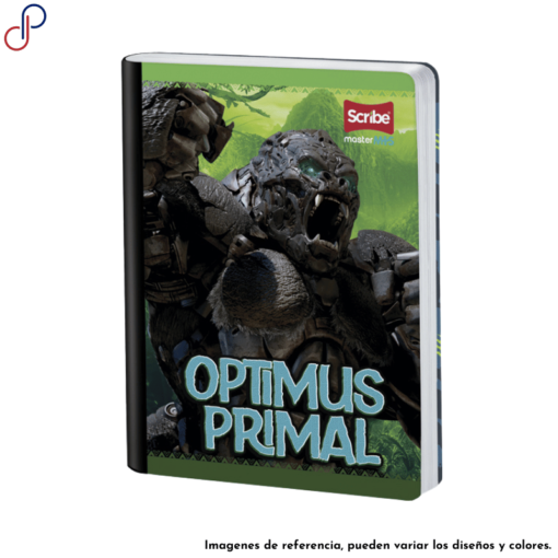 Cuaderno Master donde se muestra a un gorila Transformers y las palabras "Optimus Primal".