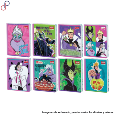 Ocho cuadernos cosidos Master con portadas coloridas e ilustraciones vibrantes de "las Villanas de Disney"