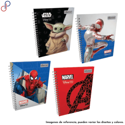 Cuatro cuadernos Primavera argollados de Disney con motivos para hombre como de Spiderman y Star Wars.