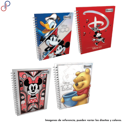 Cuatro cuadernos Primavera argollados de Disney con motivos para mujer como Minnie y Winny Poo.
