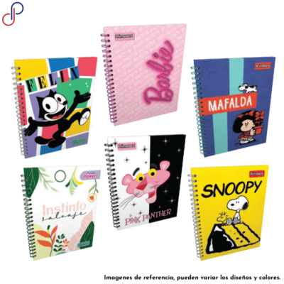 Seis cuadernos Primavera argollados con diversos motivos para mujer como de Snoopy, Pantera Rosa y demas.