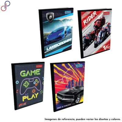 Cuatro cuadernos Primavera para niño con diversos motivos como de Videojuegos y Carros.