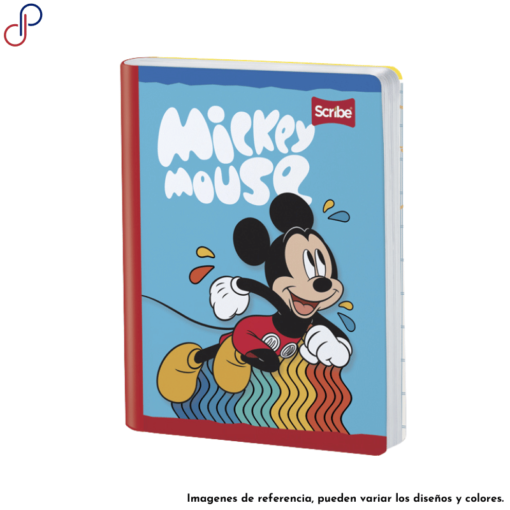 Cuaderno Scribe donde se ve a Mickey Mouse corriendo.