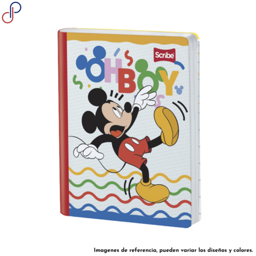 Cuaderno Scribe donde se ve a Mickey Mouse resbalandose.