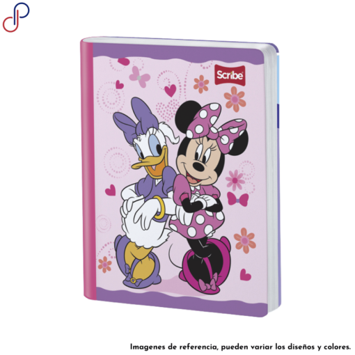 Cuaderno Scribe donde se ve a Minnie Mouse junto a la Pata Daisy posando recostadas en sus espaldas.