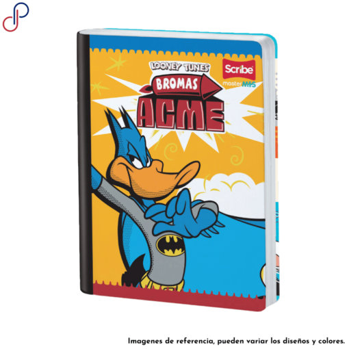 Cuaderno Master de Looney Tunes donde se muestra al Pato Lucas vestido del superhéroe Batman en un fondo colorido amarillo.
