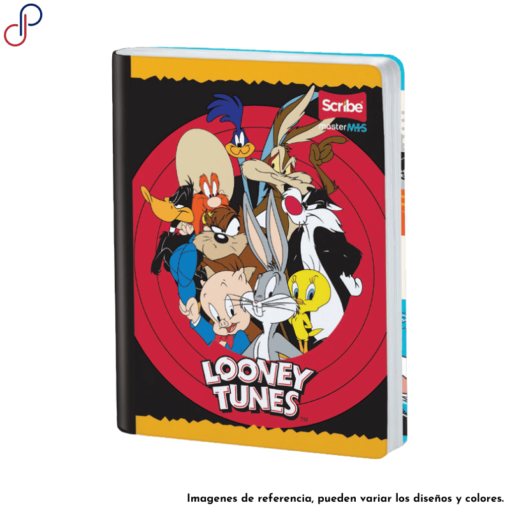 Cuaderno Master de Looney Tunes donde se muestra a todos los personajes protagónicos en el fondo icónico de esta franquicia.