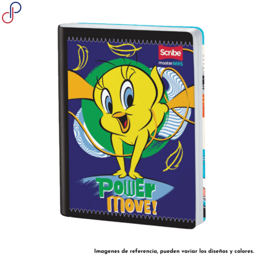 Cuaderno Master de Looney Tunes mostrando al personaje Piolin en pose dinámica junto al texto "POWER MOVE!"