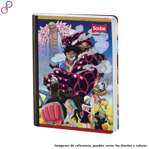 Cuaderno Master donde se muestra parte de la tripulación de Luffy y un villano de el anime One Piece.