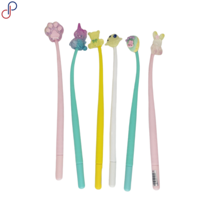 Esferos flexibles de colores pastel con adornos únicos en forma de pata, unicornio, pájaros, conejo, etc.