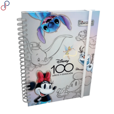 Planeador Primavera con portada de personajes icónicos como Minnie Mouse, Stitch y otros, celebrando los 100 años de Disney.