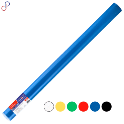 rollo adhesivo escolart 3m, cuenta con la etiqueta con características. Y con círculos que demuestran los colores disponibles